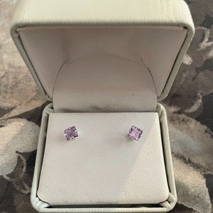 Faux Amethyst Square Stud Earrings